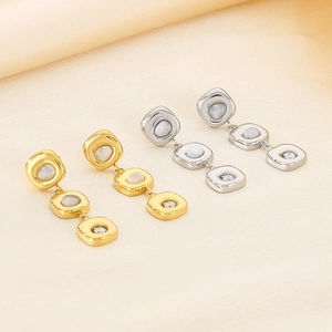 Elegant gold and silver long square drop earrings with white stones and zircons