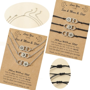 Celestial Sun Moon Star Pendants Stainless Steel Necklaces And Wax Rope Bracelets With Card Jewelry Gifts