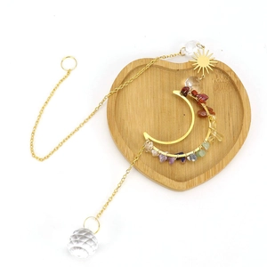 Bohemian gold sun and moon crystal suncatcher with colorful natural healing stones