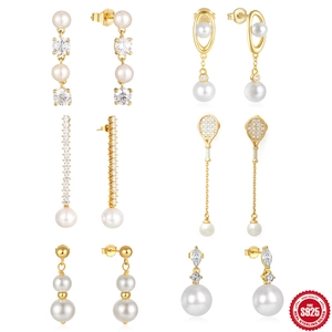 Elegant Artificial Pearl Dangle Earrings With 925 Sterling Silver Earring Post Cubic Zirconia Minimalist Pendant Jewelry For Women