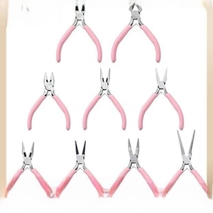 Nine-piece set of professional jewelry pliers with pink non-slip handles for DIY crafting