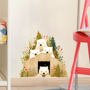 Autocollants muraux ours polaires de Noël avec animaux de la forêt pour chambre d'enfant