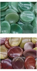 Batch of polished oval natural stones in green aventurine and mixed gemstone colors
