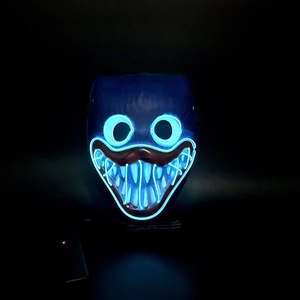 Glow-in-the-dark LED Poppy Playtime mask with blue neon lighting for Halloween