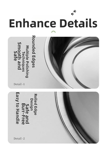 Close-up of smooth polished rolled edges of a durable stainless steel pet bowl