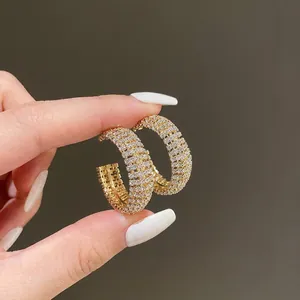 Orecchini A Cerchio A C Con Strass E Perno In Argento Sterling 925 Placcati In Oro Gioielli Geometrici Di Lusso Per Donna