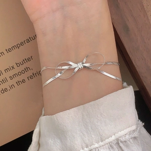 925 Sterling Silver Bowknot Ribbon Necklace Stud Earrings And Bracelet Minimalist Elegant Jewelry For Women