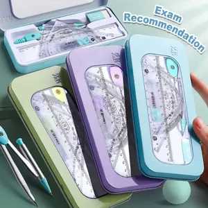 7 Piece Math Geometry Tool Set With Compass Ruler Protractor Eraser Metal Tin Box Student Stationery Drawing Kit For School Students Reward Gift