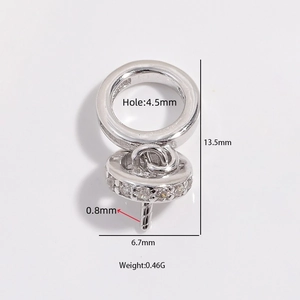 Bélière en argent S925 avec zircon et tige pour création de bijoux en perles DIY