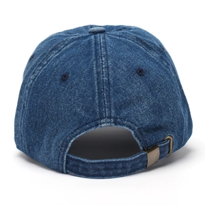 Deep blue washed denim baseball cap with NEW YORK embroidery and adjustable metal buckle