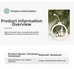 Detail of laser-cut wooden Christmas ornament with reindeer and forest motif in a circle