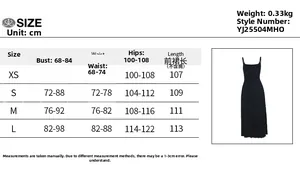 Guide des tailles pour la robe noire sexy dos nu avec mesures poitrine, taille et hanche