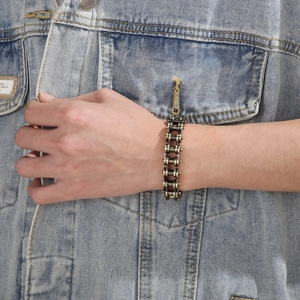 Bracelet motard de 13mm en acier titane style industriel bronze et métal noir