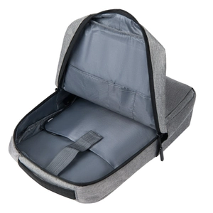 Minimalist grey large capacity travel backpack featuring a padded laptop compartment