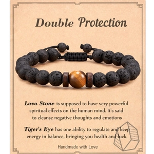 Bracelet Perles Homme Fait Main Oeil De Tigre Pierre De Lave Onyx Corde Tissee Reglable Bijou Mode Cadeau Pour Pere Fils