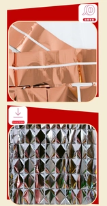 Detail of adhesive backing and heavy textured foil curtain for party backdrop