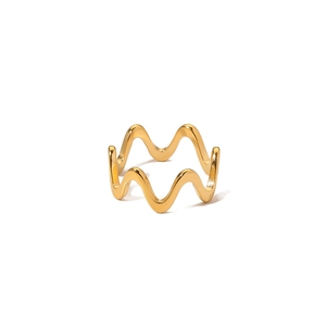 Polished 18k gold plated stainless steel wave ring for women with minimalist curved design