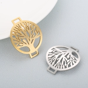 Tree of Life hollow stainless steel connector charms in gold and silver finish