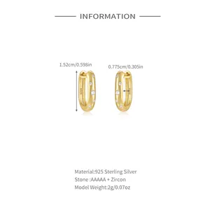 Size chart of S925 sterling silver gold hoop earrings with AAAAA zircon measurements