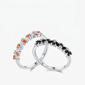 Marquise Cut Cubic Zirconia Stackable Ring 925 Sterling Silver Orange Black White Gemstone Jewelry Band For Women Fashion