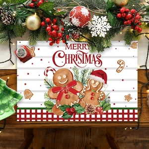 Christmas Placemats Gingerbread Man Table Mats Heat Resistant Polyester Festive Holiday Party Decor Rectangular