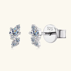 Elegant S925 sterling silver moissanite stud earrings featuring clustered round stones