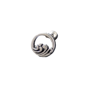 Unisex stainless steel stud earring featuring a circular wave pattern and spherical back