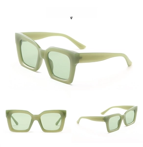 Detail view of square green sunglasses 95157 with thick translucent acetate frames
