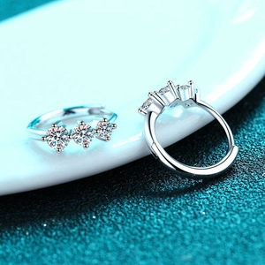 Elegant 925 sterling silver hoop earrings with three sparkling round moissanite stones