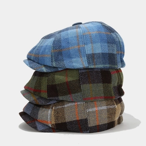 Retro Plaid Newsboy Cap For Women Men Wool Blend Octagonal Beret Hat British Style Vintage Artist Painter Hat Autumn Winter Warm Cap