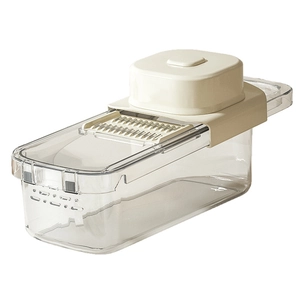 Multifunctional vegetable slicer and grater with transparent container and hand guard