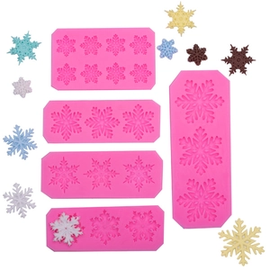 Five-piece pink silicone snowflake mold set for DIY fondant and chocolate baking
