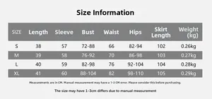 Size chart showing bust, waist, and hip measurements for lace two-piece skirt set