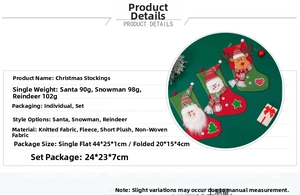 Detail view of large Christmas stockings featuring Santa, Snowman and Reindeer motifs