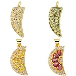 Golden crescent and half-moon pendants with multi-colored zircons in 2x2 grid view