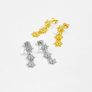 S925 sterling silver vintage triple sunflower drop earrings in gold and silver finishes