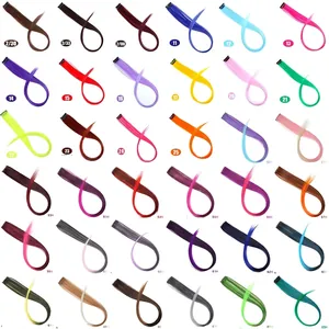 36 vibrant colors of clip-in hair extensions in a grid display with assorted ombre shades
