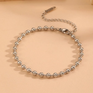 Silver stainless steel bead bracelet with lobster clasp and extension chain detail