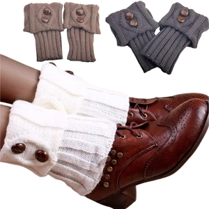 Women Winter Warm Knit Leg Warmers Fashion Acrylic Diamond Cuff Double Button Short Boot Cuffs Crochet Socks Sleeves