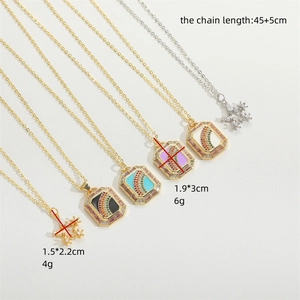 Rainbow zircon and snowflake pendant necklaces in gold and silver with size measurements