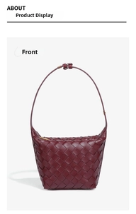 Front view of a minimalist woven leather underarm bag in deep wine red finish