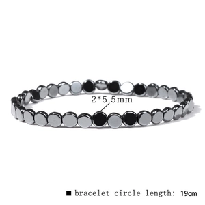 Polished magnetic hematite bead bracelet with 19cm elastic cord and 2x5.5mm flat beads