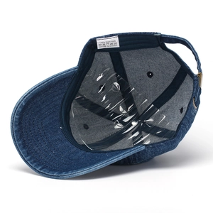 Classic dark blue denim baseball cap with R letter embroidery and 100% cotton inner lining