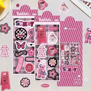 Pink Y2K aesthetic stickers set with retro phone butterfly and cherry patterns for DIY crafts