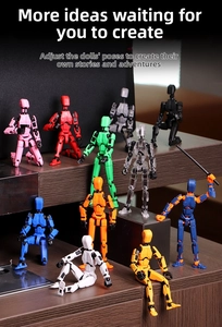 Collection of 11 multi-jointed 3D printed action figures in various vibrant colors