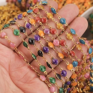Stainless Steel Jewelry Chain 18K Gold Plated Enamel Frosted Beads DIY Necklace Bracelet Making Findings Colorful