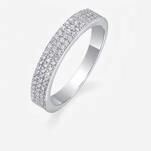 925 Sterling Silver Moissanite Ring For Women Three Row Pave Eternity Wedding Band Sparkling Engagement Jewelry Gift