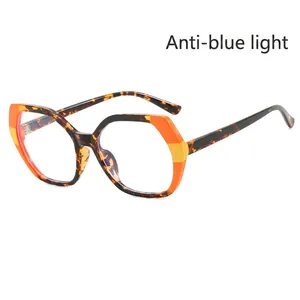 Polygonal tortoise shell TR90 blue light blocking glasses with orange geometric accents