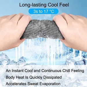 U-shaped cooling hooded towel showing rapid chilling effect with ice and wringing hands