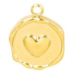 Macro shot of 304 stainless steel gold irregular round pendant with heart relief